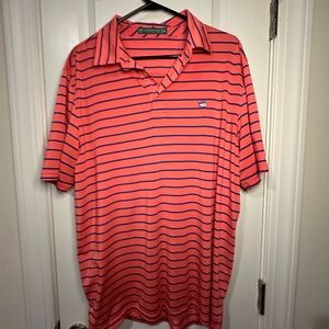 Southern Tide Coral and Navy Striped Polo Shirt